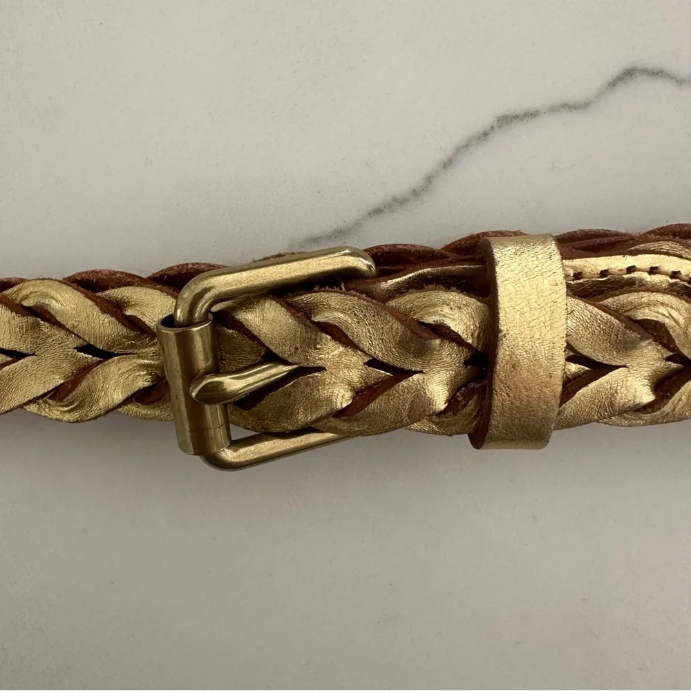 J. Crew Metallic Braided Leather Belt in Gold Size Small/Medium - Picture 6 of 8